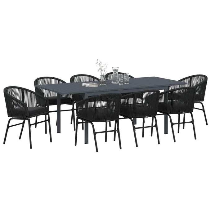 vidaXL - Tuin - Eettafel - Set - 9 - st - Zwart - poly - rattan