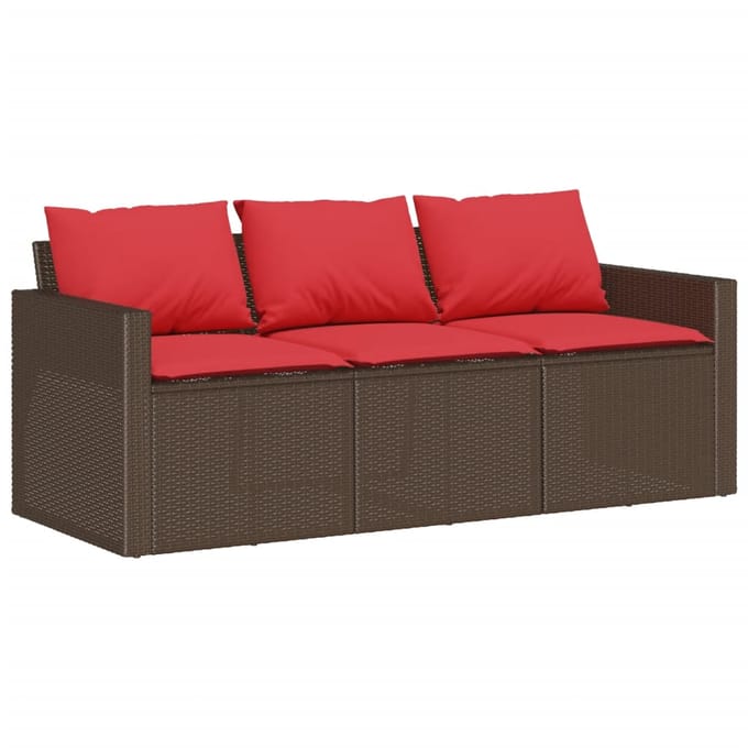 vidaXL - Tuinbank - 3-zits - met - kussens - poly - rattan - bruin