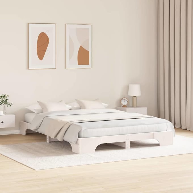 vidaXL - Bedframe - Wit - 150 - x - 200 - cm - Massief - grenenhout