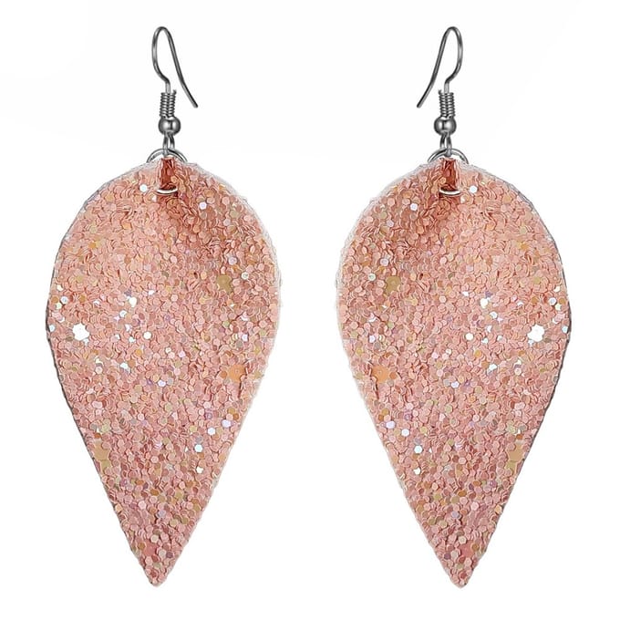 Fako Bijoux® - Oorbellen - Omgekeerde Druppel - Glitter - Kunstleer - Roze