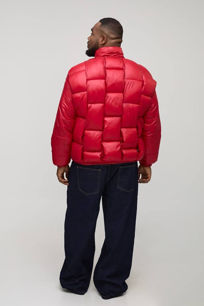 Plus High Shine Weft Oversized Funnel Neck Puffer Jacket | Red | Size 5XL