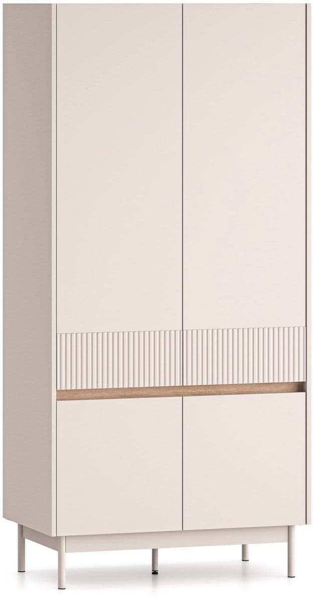 Selsey Dunea – Kledingkast 4-deurs, Kasjmier grijs/eikenlook, 92 cm