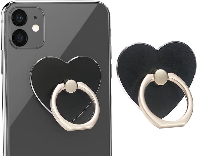 Luxe Opplakbare Tefoonhouder Hart I Telefoonbutton I Ringhouder I Vinger Grip Smartphone I Zwart