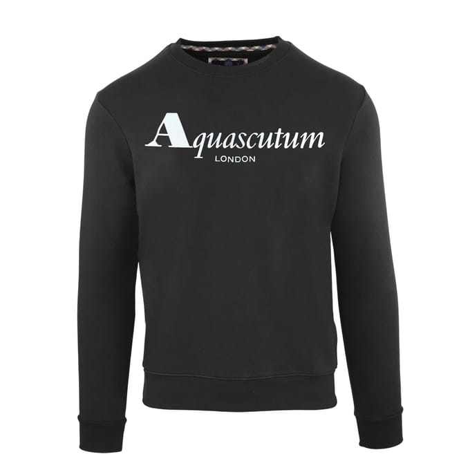Aquascutum Heren Sweatshirt met Opschrift Crew Hals (Zwart)
