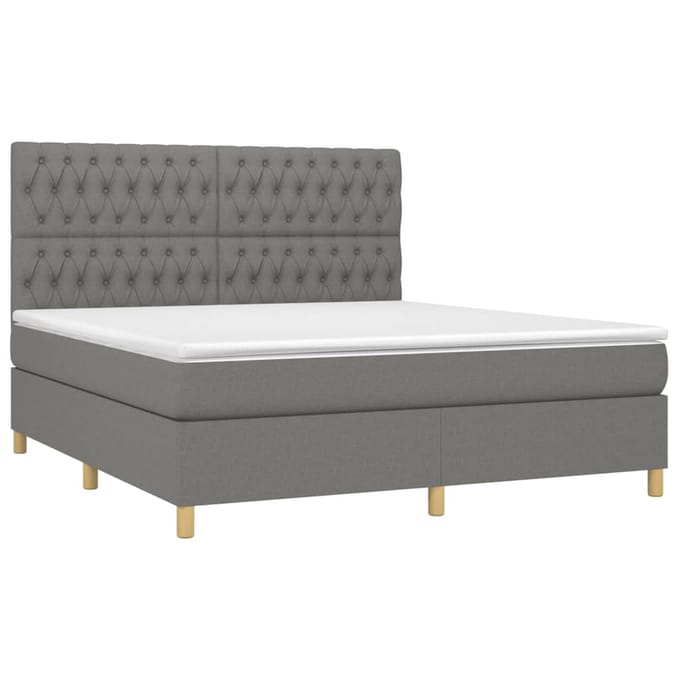 vidaXL - Boxspring - met - matras - en - LED - stof - donkergrijs - 180x200 - cm