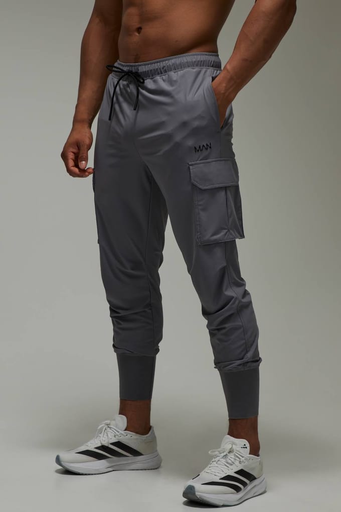 Heren Actieve Slim Fit Cargo Jogger Met Boordjes | Charcoal | Size Medium