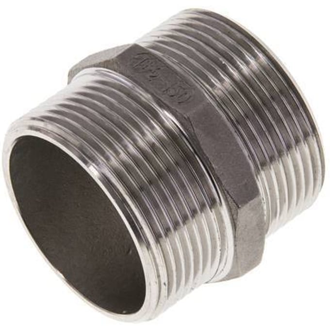 Dubbele Nippel G1 1/2'' RVS Vlakke Afdichting 16bar 51mm Hex