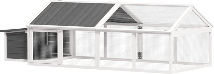 PawHut kippenhok van vurenhout, 240x112,5x76cm, wit.