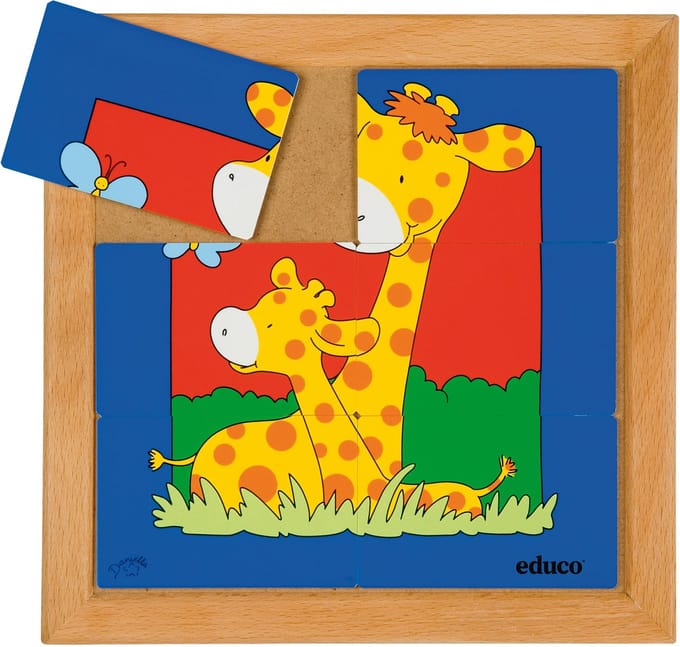 Dierenpuzzel 'Moeder en kind' - Giraffe - 6 stukjes - Educo