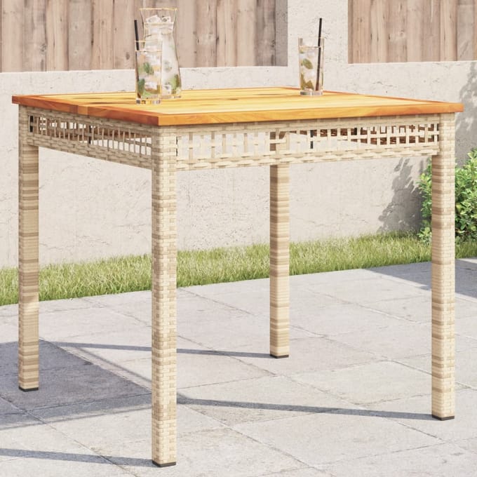 vidaXL - Tuintafel - 80x80x75 - cm - poly - rattan - en - acaciahout - beige