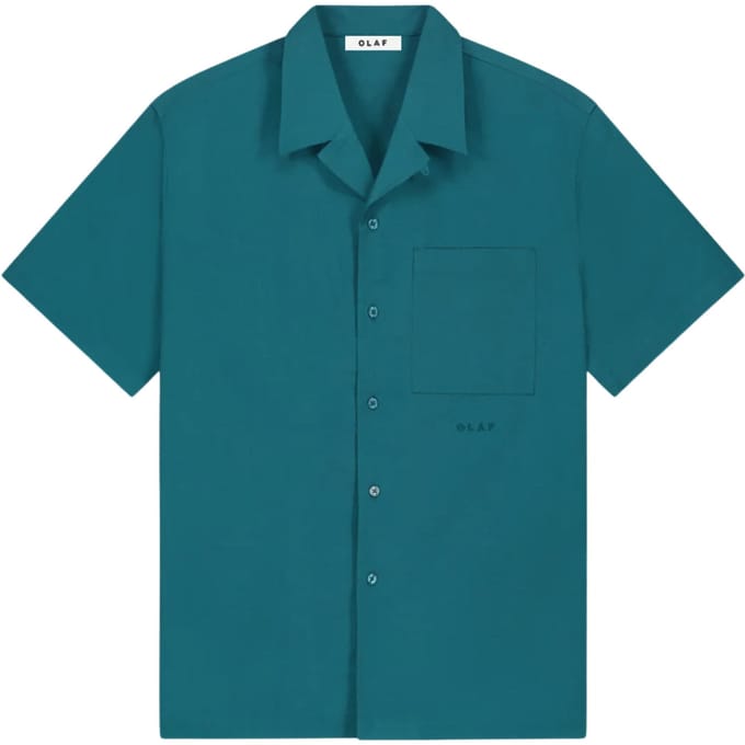 Olaf Seersucker Camp Shirts Korte Mouw Overhemden Groen M250300