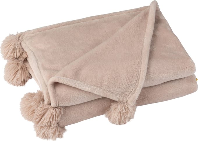 J-Line plaid Pompom - polyester - donkerbeige - 170 x 130 cm