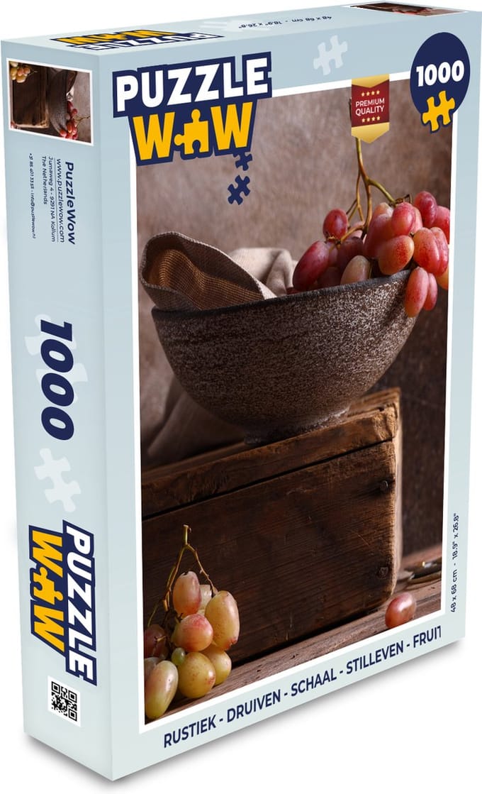 Puzzel Rustiek - Druiven - Schaal - Stilleven - Fruit - Legpuzzel - Puzzel 1000 stukjes volwassenen