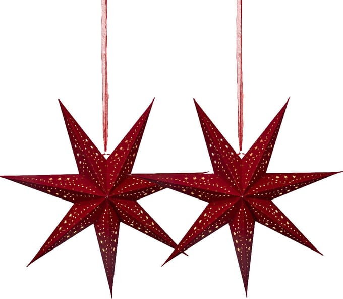 Lumineo verlichte kerstster - 2x - rood - D58 x L24,5 cm - papier - LED - warm wit - steady light - timer - binnen - transformator - IP20