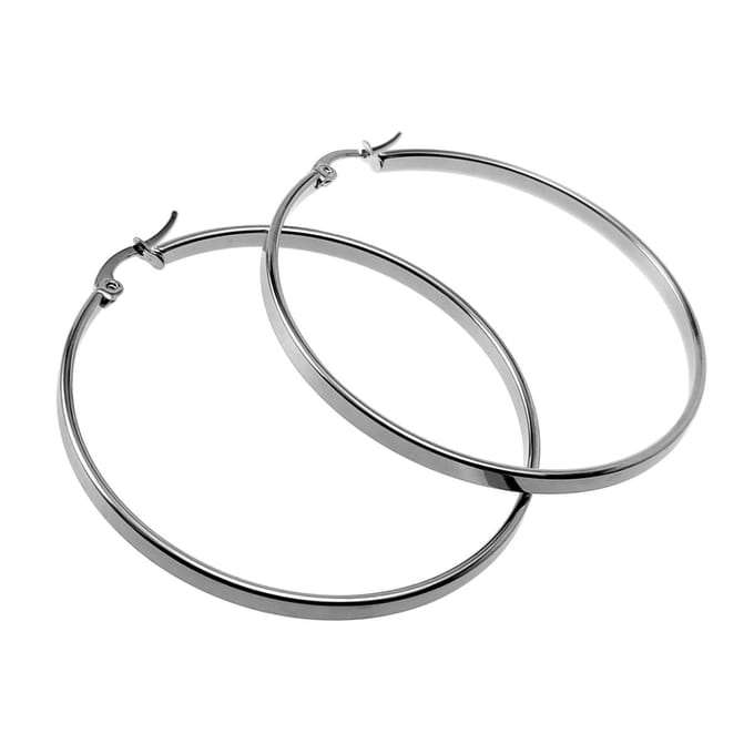 ∅50mm x 3mm Oorbellen Dames - Gepolijst RVS - Brede-Design Oorringen