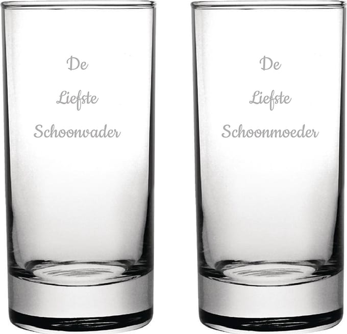 Gegraveerde longdrinkglas 28,5cl De Liefste Schoonvader-De Liefste Schoonmoeder