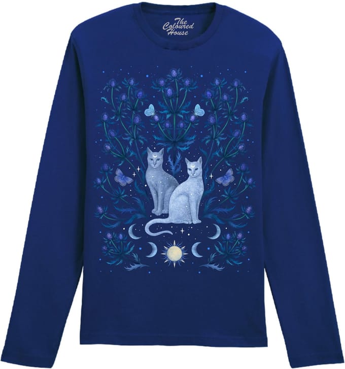 Distels Blue Thistle Cats The Coloured House Longsleeve T-shirt S