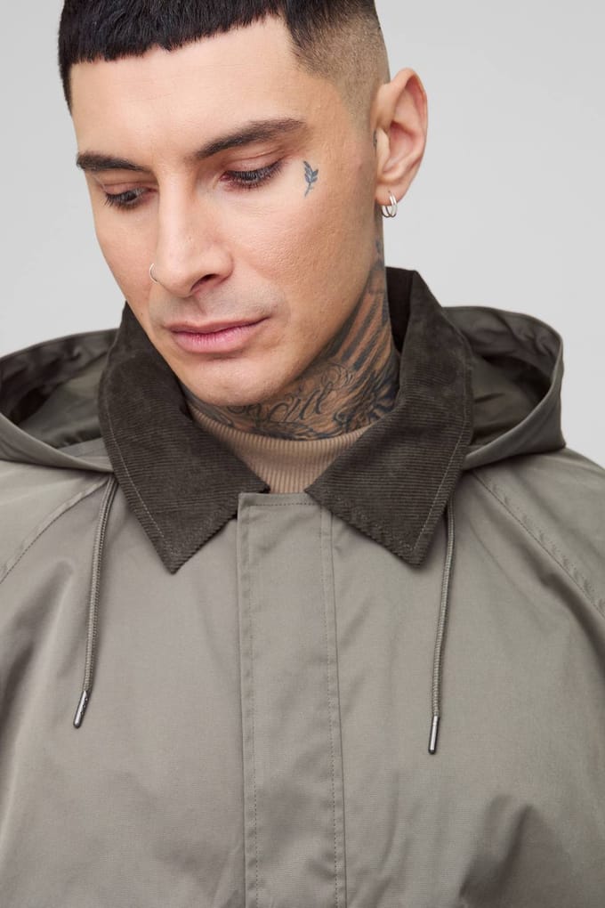 Hoge oversized parka jas met koordkraag en capuchon | Khaki | Size Medium