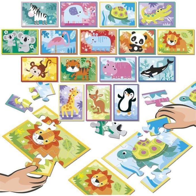 Puzzle - EDUCA - Battle Jr Animals - 16 puzzles - 9 pieces par puzzle - Pour enfants a partir de 4 ans