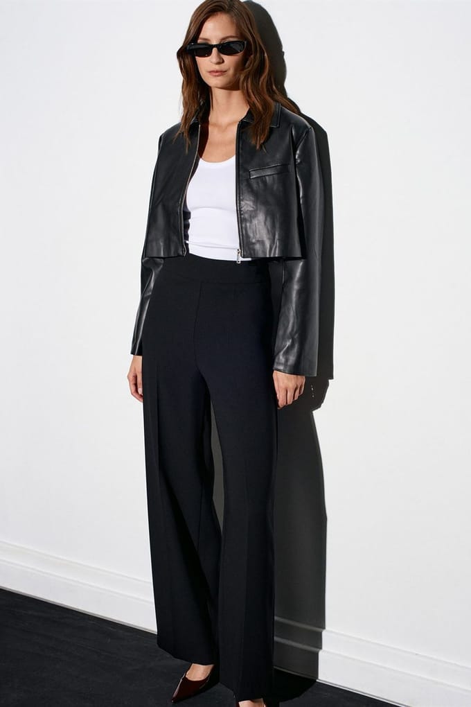 Hoge taille wijde crepe broek