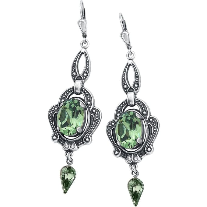 Krikor - Gothic Oorbel - Forest Green - voor Vrouwen - zilverkleurig