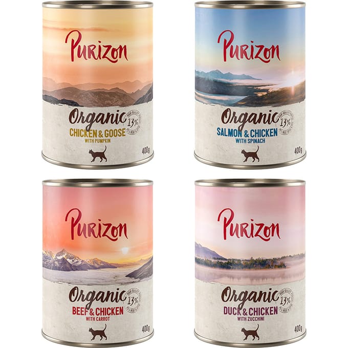 Voordeelpakket: Purizon Organic 24 x 400 g - Voordeelpakket 4 Soorten