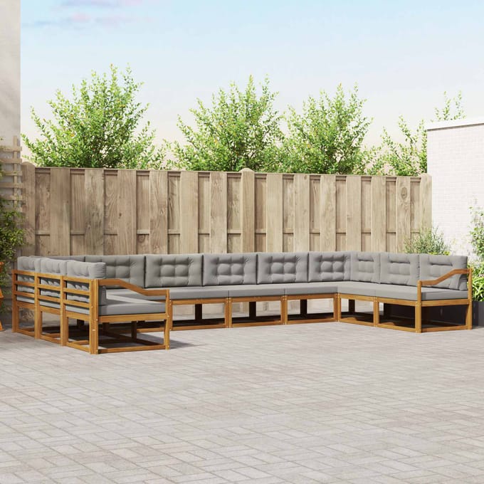 vidaXL - Buiten - bank - set - 10 - st - Naturel - en - lichtgrijs
