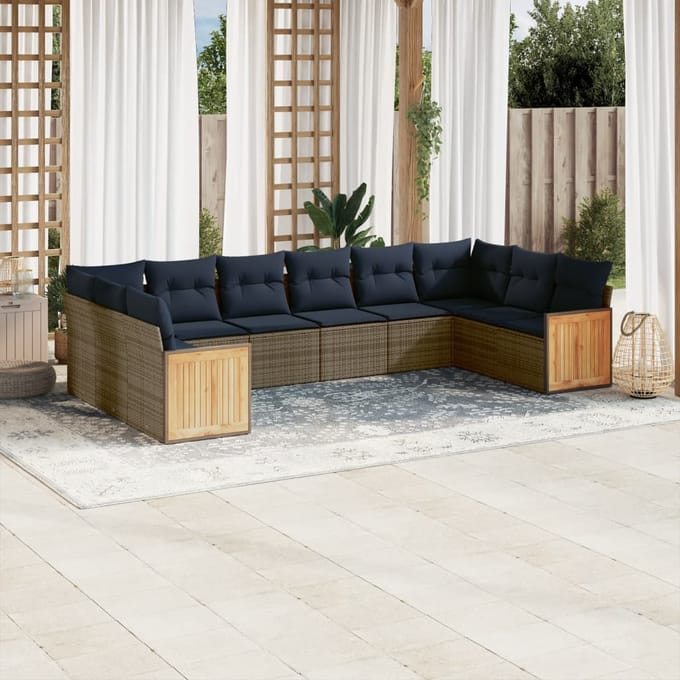 vidaXL - 10-delige - tuinbankset - met - kussens, - grijs - polyrotan