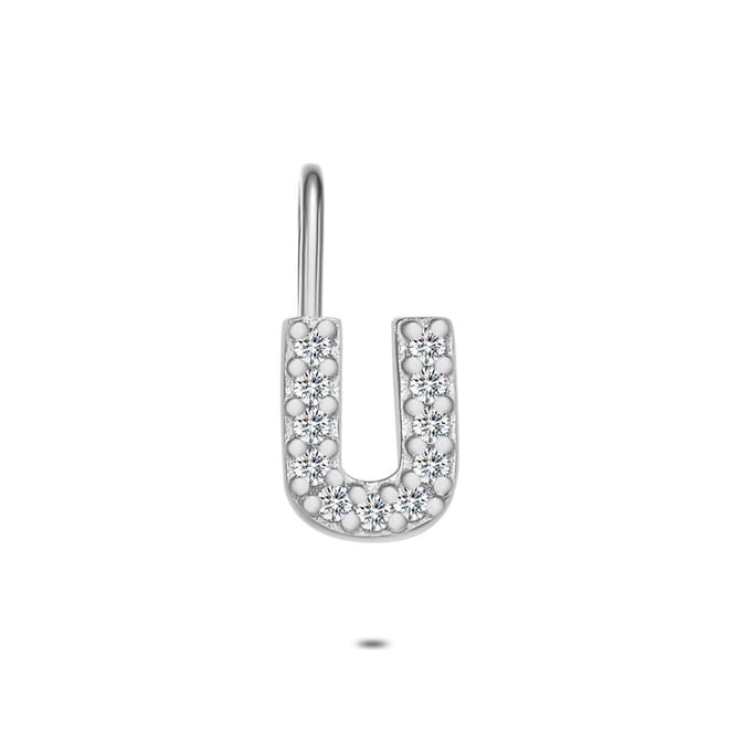 Twice As Nice Hanger in zilver, letter U met steentjes