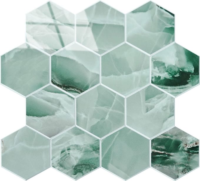Zelfklevende Mozaïek Steenstrip Hoogglans Hexagon Onyx Groen