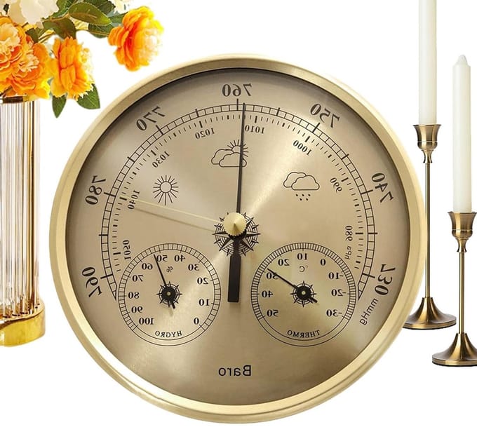 Weer barometer - Drukmeter thermometer - Buiten monitoren - Grote analoge wijzerplaat - 13 cm diameter - Zilver