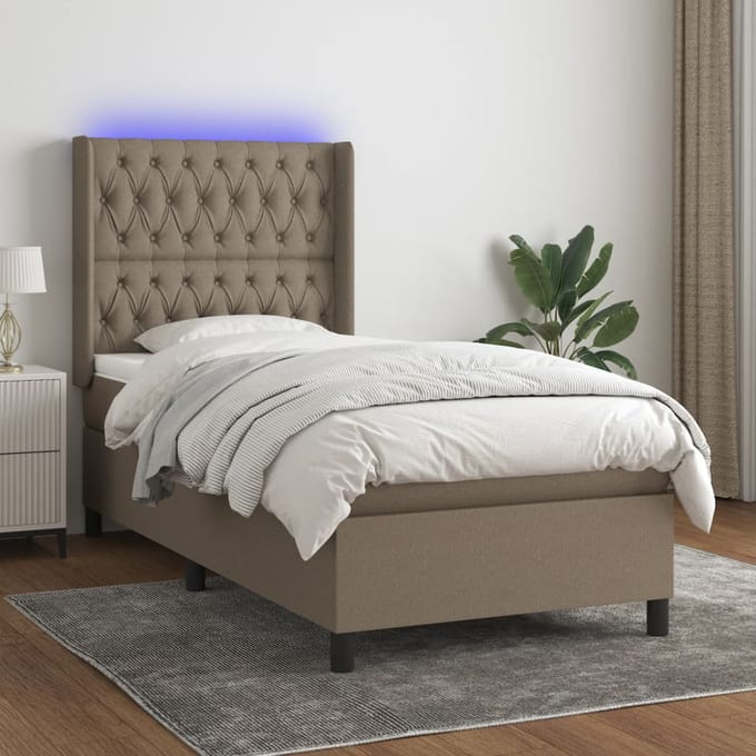 vidaXL - Boxspring - met - matras - en - LED - stof - taupe - 80x200 - cm