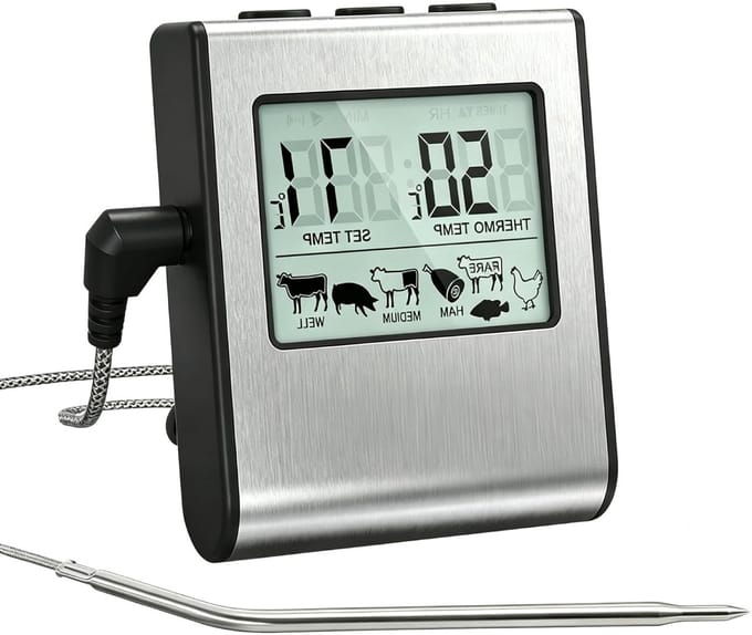 Digitale Vlees Thermometer met Probe en Groot LCD Scherm - Grillthermometer met Timer voor Perfecte BBQ en Roken