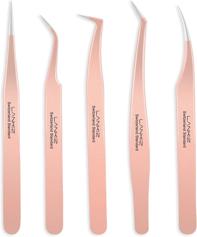 Wimper Pincet Set 5-delig voor Volume Wimper Extensions - Roestvrij Staal