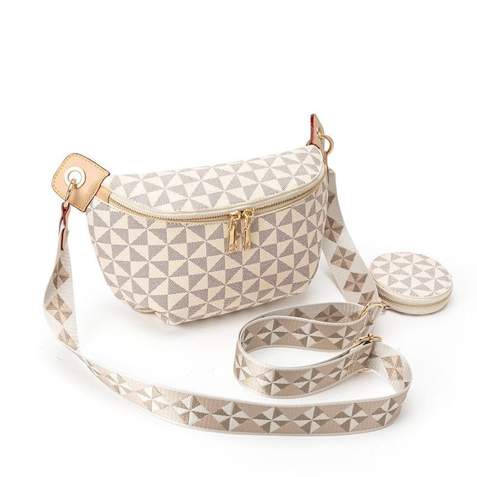 Licht Luxe Senior Sense Mode Heuptas Dames Print Retro Casual Alle Mode Merk Dame beige