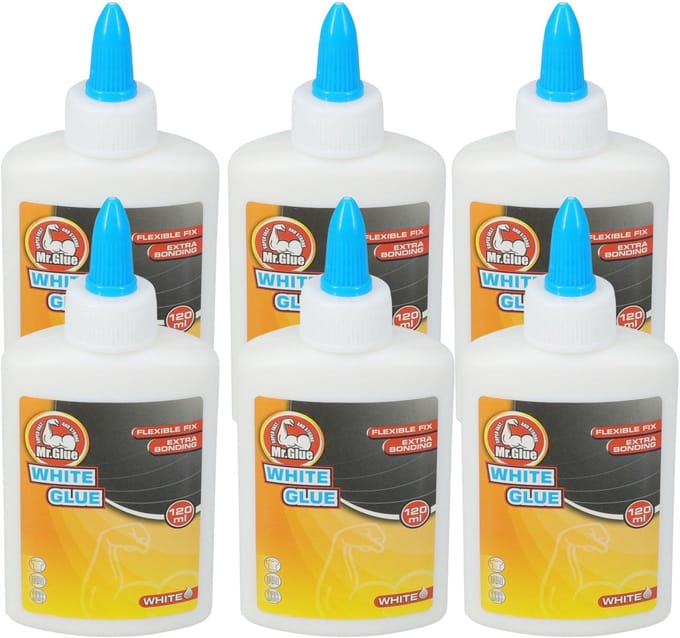 Mr Glue Lijm - 6x - 120 ml - wit - in fles - extra sterk - flexibele fix - snel drogend