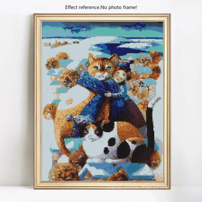 Peinture diamant avec perceuse ronde complète, broderie d'animaux, image de chat en strass 20X30CM blue