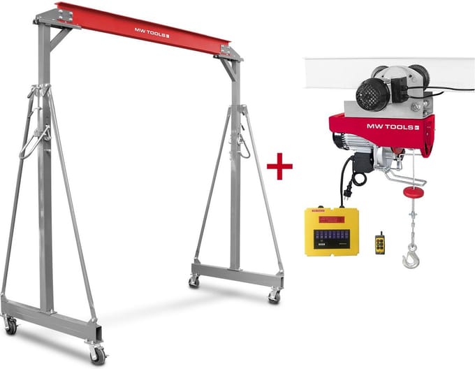 Portaalkraan 2T + elektrische takel en trolley 500/1000kg MW Tools PTLK2-SET1000B