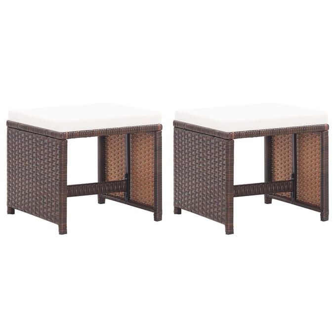 vidaXL - Tuinkrukken - 2 - st - met - kussens - poly - rattan - bruin
