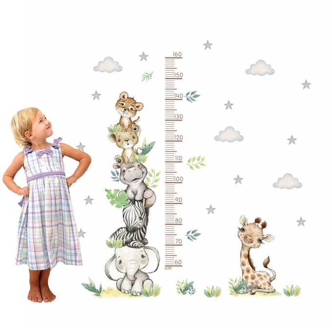 Dailygoods - Muursticker Groeidiagram voor Kinderen met Dierenafbeeldingen