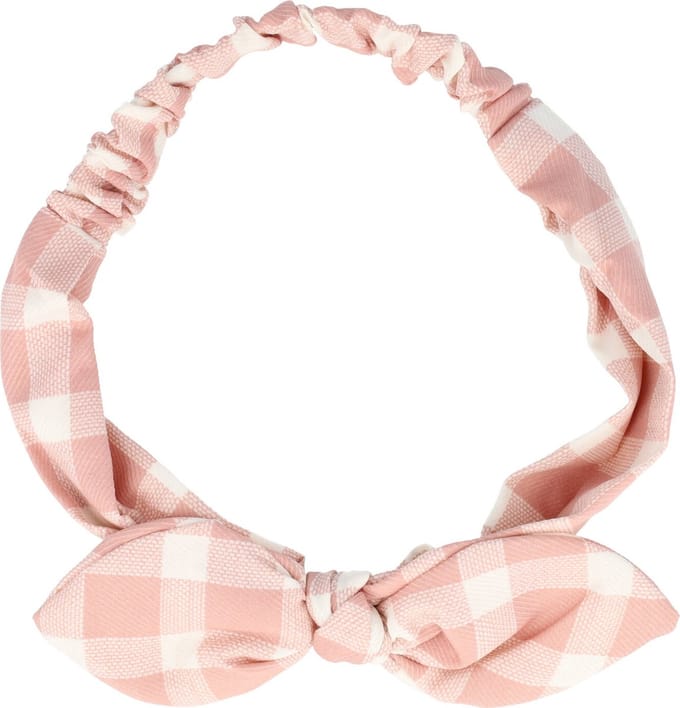 Haarband Knoop 6cm – Strikje met IJzerdraad – Ruitprint – Wit Roze
