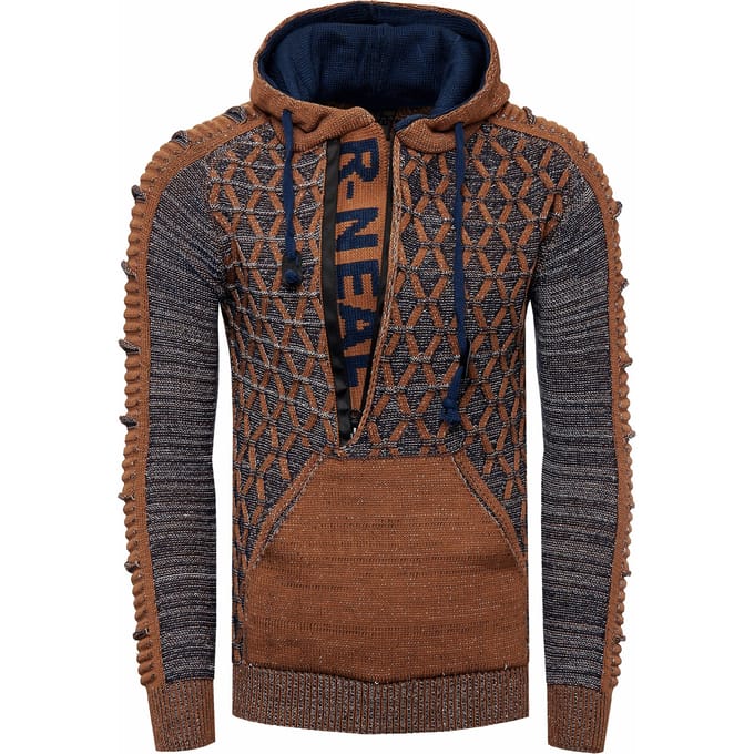 Contrasterende grof gebreide hoodie met 1/2 rits