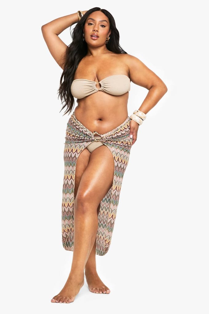 boohoo Dames Plus Zig Zag Gebreide Sarong | Maat: 46