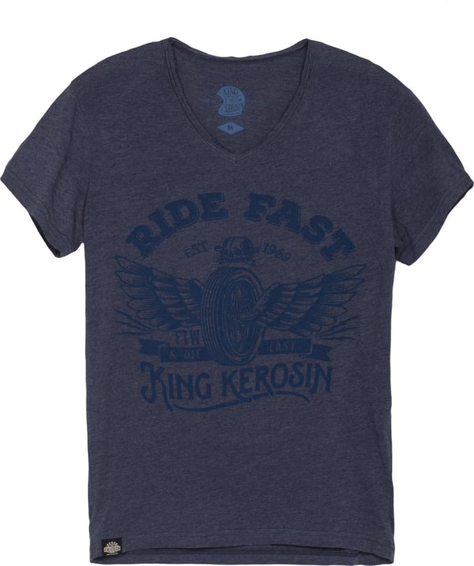 King Kerosin T-shirt Ride Fast met V-hals, blauw