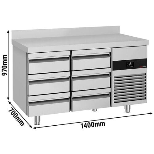 GGM Gastro Kühltisch PREMIUM - 1400x700mm - 6 Schubladen - mit Aufkantung
