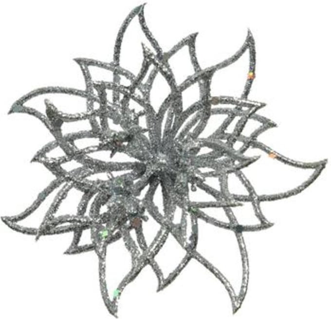 Kerstboomversiering Kerstster - 14 cm - zilver glitter - op clip - ornament