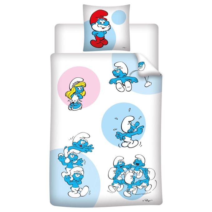 De Smurfen Dekbedovertrek Happy - 140 x 200 cm / 65 x 65 cm - polycotton