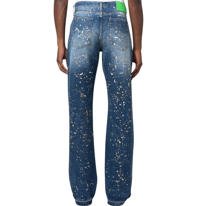 Relax-slim-fit blauwe jeans met gebroken witte verf