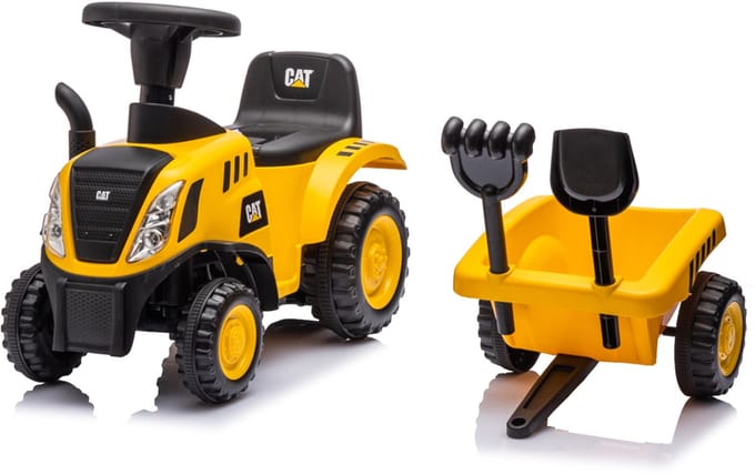Bandits & Angels Loopauto CAT Tractor met Aanhanger vanaf 1 jaar - Loopwagen Geel - Loopauto Voor Jongens - Caterpillar