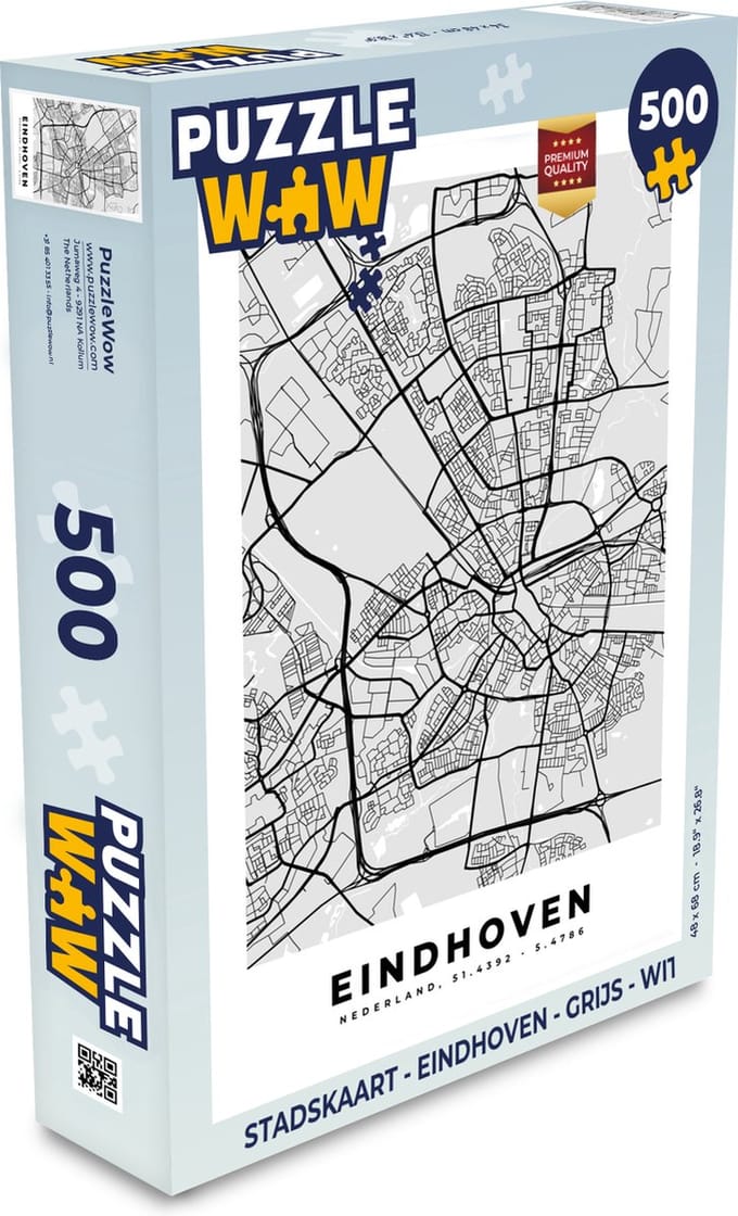 Puzzel Stadskaart - Eindhoven - Grijs - Wit - Legpuzzel - Puzzel 500 stukjes - Plattegrond